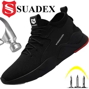 SUADEX Men Work Safety Shoes Steel Toe Cap Anti-Smashing Puncture Proof Construction Work Boots Non-Slip Breathable Work Shoes