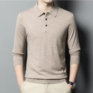 Worsted wool Men POLO Neck Pullover Long Sleeve Lapel Sweaters Loose Warm Knitted Tops Spring Autumn New Style Men’s Clothing